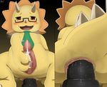  amagi_brilliant_park anal anal_penetration animal_genitalia anus blush butt clothing cum dildo dinosaur erection eyewear front_view genital_slit glasses horn looking_at_viewer male masturbation necktie open_mouth penetration penis rear_view reptile scalie sex sex_toy simple_background slit smile solo sweat tapered teeth toy triceratops triken winick-lim 