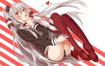  absurdres amatsukaze_(kantai_collection) black_panties brown_dress brown_eyes dress finger_licking finger_to_mouth from_side full_body garter_straps gloves hair_tubes highres index_finger_raised jyl_(tiankonghuayin) kantai_collection licking long_hair looking_at_viewer panties red_legwear sailor_collar sailor_dress short_dress silver_hair single_glove solo thighhighs thighs two_side_up underwear white_gloves windsock 