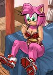  2016 amy_rose anthro big_breasts bra breasts cleavage clothed clothing eating female food hedgehog mammal omegazuel_(artist) panties solo sonic_(series) soup underwear 