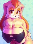  2017 anthro big_breasts breasts cleavage clothed clothing female hair hand_on_breast huge_breasts lagomorph long_ears looking_at_viewer mammal mature_female nipple_bulge nitro orange_hair rabbit smile solo sonic_(series) torn_clothing vanilla_the_rabbit 