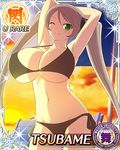  1girl arms_over_head bangs beach bikini breasts edited female green_eyes grey_hair huge_breasts photoshop senran_kagura smile solo swimsuit tsubame_(senran_kagura) twintails 