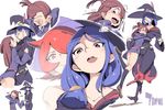  ;d arm_behind_head ass belt blue_hair blush boots breasts brown_hair chris_(mario) collarbone dress dual_persona eyewear_removed glasses half_opaque_glasses happy happy_tears hat hat_feather hug kagari_atsuko kneehighs leg_up little_witch_academia long_dress long_hair long_sleeves looking_at_another multiple_girls one_eye_closed opaque_glasses open_mouth red_hair rubbing_eyes shiny_chariot shoes short_dress short_hair side_ponytail sidelocks simple_background small_breasts smile spoilers sweatdrop teacher_and_student tears ursula_charistes white_background wide_sleeves witch witch_hat 