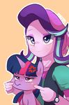  2017 alternate_species angry duo equine female feral friendship_is_magic hair horn human humanized looking_at_viewer mammal marenlicious multicolored_hair my_little_pony orange_background purple_eyes simple_background starlight_glimmer_(mlp) twilight_sparkle_(mlp) unicorn 