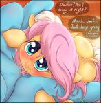  2017 alcor90 blush dialogue duo english_text equine female female/female fluttershy_(mlp) friendship_is_magic hair hi_res horse mammal my_little_pony pegasus pink_hair pony pussy_juice solo_focus spread_legs spreading text wings 