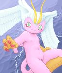  anthro feathers female flat_chested mammal nude pussy solo wings wool_(artist) 