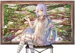  bai_qi-qsr bench branch bug butterfly hands_up insect long_hair looking_at_viewer picture_frame plant purple_hair quad_tails sidelocks sitting solo striped striped_legwear thighhighs vines vocaloid xingchen yellow_eyes 