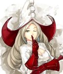  blonde_hair bravely_default:_flying_fairy bravely_default_(series) breasts cleavage earrings gloves green_eyes hat holly_white jewelry long_hair medium_breasts mkd78236 one_eye_closed solo upper_body white_background 