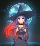  bangs belt blue_hair choker collarbone eyewear_removed glasses hat highres holding holding_eyewear little_witch_academia long_hair long_sleeves looking_at_viewer multicolored_hair parted_bangs red_hair sendrawz shiny_chariot smile solo spoilers two-tone_hair ursula_charistes wide_sleeves witch_hat 