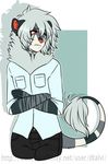  anthro clothed clothing crossed_arms dtalvi feline fur hair male mammal simple_background solo teeth 