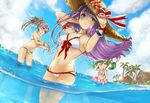  :d :o ;d armband beach bikini blue_eyes blue_sky bow brown_eyes character_request cloud cloudy_sky day dutch_angle flower green_eyes green_hair groin hair_over_one_eye hat hat_bow hat_flower heterochromia hibiscus highres house innertube jewelry long_hair midriff multi-strapped_bikini multiple_girls mythical_world_(shutan) navel necklace ocean one_eye_closed open_mouth original outdoors palm_tree partially_underwater_shot purple_hair red_eyes silver_hair sky smile splashing straw_hat sun_hat swimsuit tree twintails wading water 