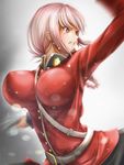  arm_up belt breasts crying crying_with_eyes_open eyebrows_visible_through_hair fate/grand_order fate_(series) florence_nightingale_(fate/grand_order) large_breasts looking_away red_eyes short_hair silver_hair solo tape_de_banana tears 