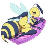  anthro anus arthropod bee black_eyes blush condom fallin_lovelove_bee female insect little_witch_academia lonbluewolf micro multi_arm multi_limb presenting pussy simple_background solo white_background wings 