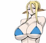  animal_ears bikini blonde_hair breasts centaur centorea&#039;s_mother color colored green_eyes horse_ears huge_breasts milf monster_girl monster_musume_no_iru_nichijou pointy_ears solo swimsuit white_skin 