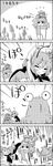  2girls 4koma antennae cape comic commentary_request fleeing greyscale hat highres letty_whiterock lily_white megaphone monochrome multiple_girls muscle on_head partially_translated person_on_head pyonta scarf stretch tani_takeshi touhou translation_request wings wriggle_nightbug yukkuri_shiteitte_ne 