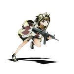  black_bullet black_eyes blonde_hair braid divine_gate full_body gun holding holding_gun holding_weapon leg_up official_art senju_kayo shadow short_hair shorts shotgun solo transparent_background ucmm usas-12 weapon white_shorts 