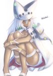  absurdres akahuzi breasts cleavage dark_skin guilty_gear guilty_gear_xrd hat highres large_breasts long_hair looking_at_viewer ramlethal_valentine red_eyes solo twitter_username white_hair white_hat 