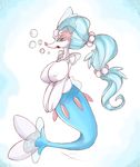  big_breasts blue_hair blue_skin breasts cladz hair nintendo nude open_mouth pink_nose pok&eacute;mon primarina simple_background solo video_games white_skin 