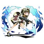  black_bullet blonde_hair braid divine_gate full_body gun holding holding_gun holding_weapon leg_up looking_at_viewer official_art red_eyes rifle senju_kayo shadow short_hair shorts solo transparent_background ucmm weapon white_shorts 