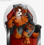  anthro aroela bear breasts chair claws ear_piercing female fur furniture grren_eyes hair jewelry mammal necklace nipples nude otherheresies_(artist) panda pandaren pawpads paws piercing pussy red_panda simple_background sitting smile solo throne toe_claws video_games warcraft 