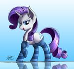  2017 blue_eyes clothing cutie_mark duskie-06 equine eyelashes feral friendship_is_magic fur hair horn legwear mammal my_little_pony purple_hair rarity_(mlp) smile socks solo standing unicorn white_fur 