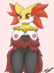  2017 anthro big_breasts blush breasts canine delphox digital_media_(artwork) female letfurry1t looking_at_viewer mammal nintendo nipples nude open_mouth pok&eacute;mon pussy simple_background slightly_chubby smile solo thick_thighs thigh_gap video_games voluptuous 