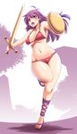  :o animal_ears armpits athena_(series) bare_arms bare_shoulders bikini blush breasts collarbone full_body hairband holding holding_sword holding_weapon large_breasts leg_up legs_up long_hair looking_at_viewer navel open_mouth princess_athena purple_eyes purple_hair red_bikini running sandals shield shiny shiny_skin snk solo stomach swimsuit sword toes tonpuu tree unsheathed v-shaped_eyebrows weapon yellow_hairband 