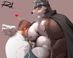  &lt;3 abs anthro areola barazoku biceps blush canine clothed clothing coat cuddling hair headband headgear horkeukamui human human_on_anthro interspecies looking_at_viewer male male/male mammal manly muscular nipples open_mouth pecs reclamon sharp_teeth size_difference teeth tokyo_afterschool_summoners tongue triceps wolf 