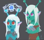  2017 alien antennae blue_body child daughter electricity emoji_(race) eyelashes eyes_closed family female green_body group hair mature_female mother mother_and_daughter parent purple_eyes raikoh-illust red_eyes samurai_jack smile smiley_face white_hair young 