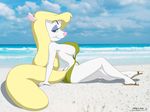  2010 animaniacs anthro blonde_hair breasts clothing doug_winger female hair mammal minerva_mink mink mustelid solo swimsuit 
