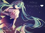  blue_eyes character_name green_hair hatsune_miku highres long_hair moon-cake skirt smile solo twintails very_long_hair vocaloid 