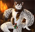  anthro balls bare_chest cat christmas claws digital_media_(artwork) electroporn erection feline fire fireplace fur hair holidays leopard looking_at_viewer male mammal mistletoe muscular muscular_male nude pecs penis plant smile snow_leopard solo 