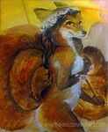  anthro brown_hair canine female flower fox garland hair looking_at_viewer majas mammal multi_tail nude plant solo umbrella yellow_eyes 