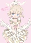  angel angel_wings blade_(galaxist) blonde_hair blue_eyes blush cat choker commentary_request dress gloves halo misty_sheikh open_mouth pointy_ears pop-up_story shiroe_adele short_hair smile white_gloves wings 