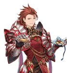  armor cookie feeding food gauntlets granblue_fantasy looking_at_viewer male_focus minaba_hideo official_art percival_(granblue_fantasy) pov_feeding red_hair solo transparent_background upper_body white_day 