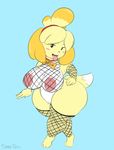  2017 animal_crossing anthro areola blush breasts canine dog eyelashes female fishnet hi_res iron-0xide isabelle_(animal_crossing) mammal nintendo nipples open_mouth pussy skullman777 solo tongue tongue_out video_games 