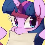  2014 equine eyebrows eyelashes female friendship_is_magic hair hi_res hooves horn horse humor mammal maren mouth_hold multicolored_hairmy_little_pony my_little_pony paper pointy_ears pony portrait shadow simple_background solo twilight_sparkle_(mlp) unicorn 