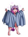  amano-g barefoot blue_eyes commentary dragon_girl dragon_horns drunk full_body gradient_hair highres horns kanna_kamui kobayashi-san_chi_no_maidragon lavender_hair long_hair multicolored_hair naked_towel outstretched_arms parody pink_hair solo tail the_simpsons towel 