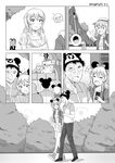  1girl alternate_costume comic commentary couple disneyland dress english_commentary greyscale highres jacket kantai_collection kashima_(kantai_collection) mickey_mouse mickey_mouse_ears monochrome phone robba-san_(wangphing) scar splash_mountain twitter_username wangphing wet 