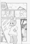  1996 anthro beady_eyes blood blush buckteeth building child clock clothing cloud comic cute doujinshi dress female house lagomorph mammal maple_town momiji_yu-ga monochrome morning panties patty_(maple_town) rabbit solo standing sweat teeth underwear waking_up young 