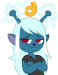  akunim alien antennae blue_body blue_hair child colored crossed_arms cub electricity emoji emoji_(race) female hair half-closed_eyes hali_(character) kali-47 loli ok_sign red_eyes samurai_jack simple_background smile smug solo white_background young 