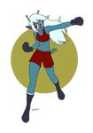 2017 alien antennae anthro blue_body boxing boxing_gloves clothed clothing digital_media_(artwork) drawing-4ever emoji_(race) female gloves hair humanoid looking_at_viewer mammal samurai_jack solo sport 
