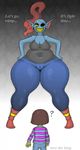  2017 big_breasts breasts camel_toe monster player_character protagonist_(undertale) size_difference tagme text torotheking undertale undyne video_games voluptuous wide_hips 