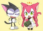  artist_request cat_busters crossover cyborg_kuro-chan furry green_eyes kuro-chan long_hair pink_hair 