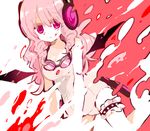  bat_wings blood blood_on_face goggles goggles_around_neck headphones mahou_shoujo_ikusei_keikaku mahou_shoujo_ikusei_keikaku_unmarked pink_eyes pink_hair solo swim_swim tears umesasami wings 