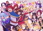  6+girls :d ^_^ ahoge aqua_(konosuba) arakuremono_(konosuba) artist_name bags_under_eyes beer_mug belt black_hair blonde_hair blue_eyes blue_hair braid breasts brown_eyes brown_hair cape clenched_hands closed_eyes commentary_request confetti copyright_name crown_braid cup darkness_(konosuba) dust_(konosuba) empty_eyes eris_(konosuba) everyone from_side glasses hair_ornament hair_over_one_eye hands_on_another's_head hans_(konosuba) hat highres holding holding_cup jpeg_artifacts keith_(konosuba) kono_subarashii_sekai_ni_shukufuku_wo! large_breasts lavender_hair long_hair luna_(konosuba) mask medium_breasts megumin mohawk multiple_boys multiple_girls open_mouth out_of_frame outstretched_arm own_hands_together pointing pointing_forward ponytail profile red_eyes red_hair release_date satou_kazuma sena_(konosuba) short_hair sidelocks signature small_breasts smile sparkle tanaka_kii tears translated vanir wavy_mouth witch_hat wiz_(konosuba) wolbach x_hair_ornament yunyun_(konosuba) 