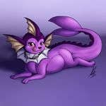  2017 ambiguous_gender belly big_belly black_eyes eeveelution english_text eyewear feral fin goggles hi_res licking licking_lips looking_at_viewer lying nintendo nude pink_sclera pok&eacute;mon purple_background purple_skin shikaro shiny_pok&eacute;mon signature simple_background smile solo text tongue tongue_out vaporeon video_games white_membrane yellow_membrane 