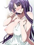  after_sex annoyed bed_sheet blanket blush breasts huge_breasts long_hair looking_at_viewer naked_sheet natsume_(pokemon) nipples nude open_mouth pokemon pokemon_(game) pokemon_rgby puffy_nipples purple_hair red_eyes satsuki_imonet shiny shiny_skin simple_background solo white_background 