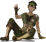  belt black_hair dark_skin dark_skinned_male fingerless_gloves fire_emblem fire_emblem_echoes:_mou_hitori_no_eiyuuou full_body gloves grey_(fire_emblem) headband hidari_(left_side) male_focus official_art sitting solo teeth transparent_background 