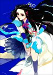  1girl bare_shoulders black_hair blue_eyes detached_sleeves hair_ornament hayakawa-dono japanese_clothes lips long_hair sengoku_musou skirt socks 