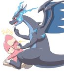  ambiguous_gender audino charizard ecru_(artist) eyes_closed fangs fire mega_charizard mega_charizard_x mega_evolution nintendo open_mouth pok&eacute;mon red_eyes simple_background size_difference tongue video_games white_background 